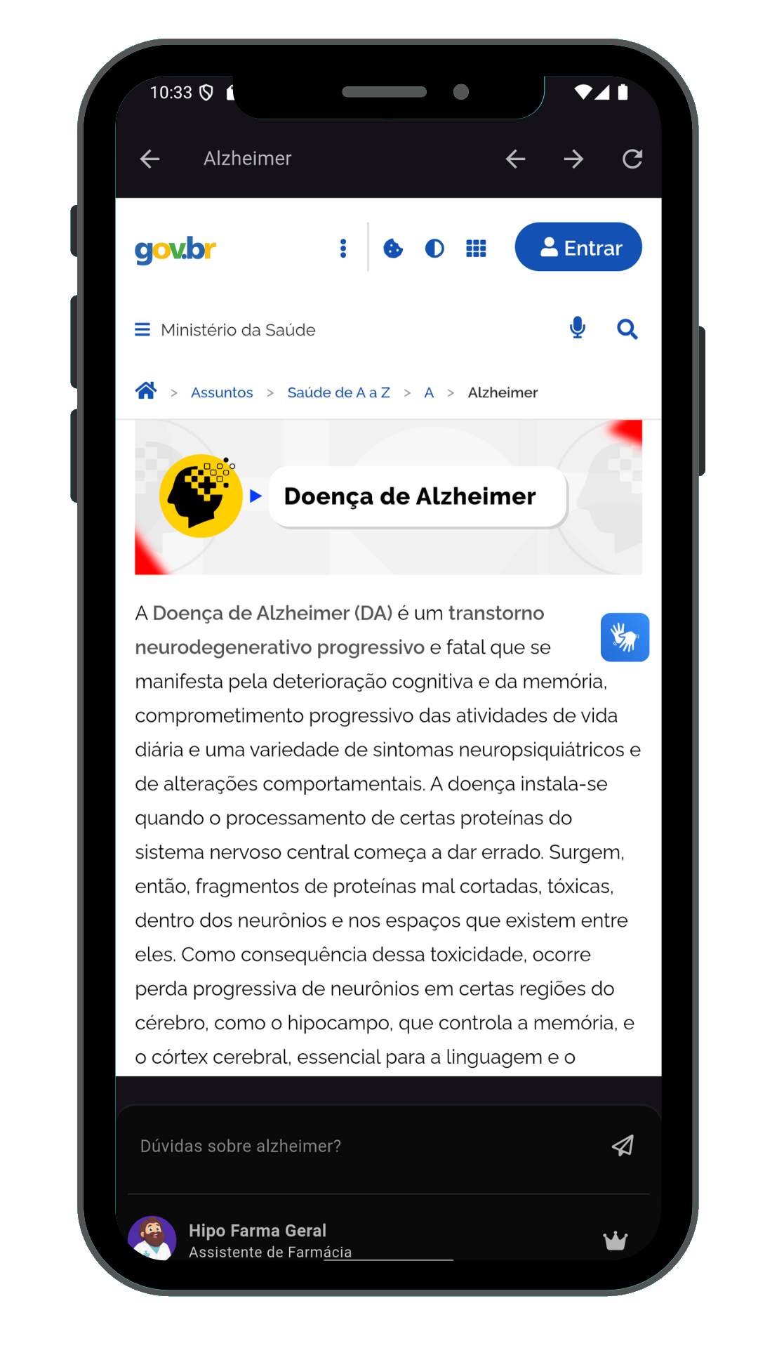 Tela detalhe de doenças